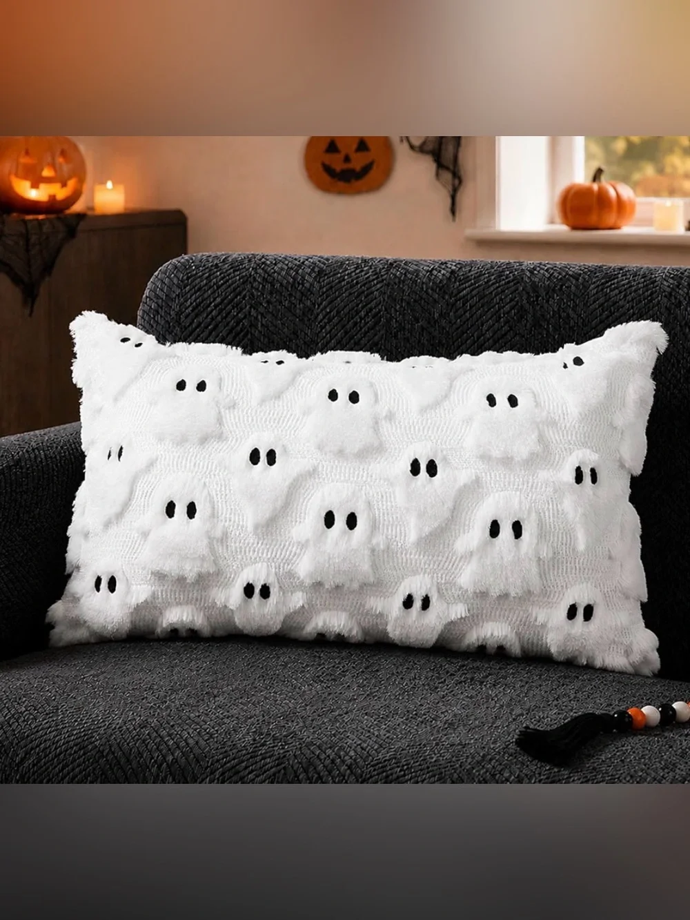 NWT Halloween Pillow Covers 12x20 Beige Ghost Plush BEIGE/ OR WHITE AVAILABLE